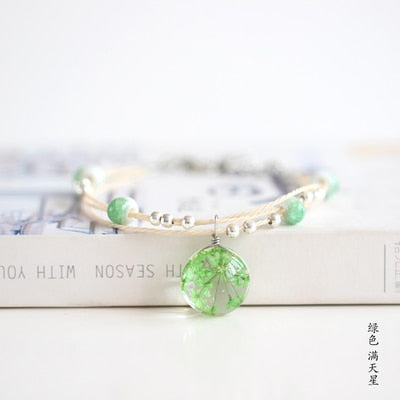 Glass Ball Bracelets with Real Flowers